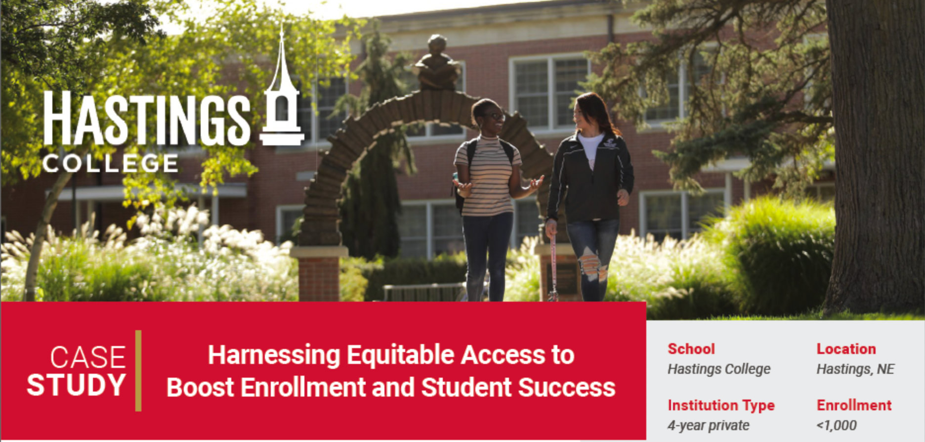 Hastings College Case Study: Harnessing Equitable Access to Boost Enrollment and Student Success. School: Hastings College. Institution Type: 4-year private. Location: Hastings, NE. Enrollment: <1000